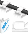 Close-up of 50 Pack Cable Clips With Two Sizes Medium And Large White Wire Holder and Organizer showing adhesive and clip design.