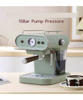 Top Tier 15 Bar Retro Espresso Machine With Italian Electric Pump Semi Automatic Steam Frother 1050 Watt Home Coffee Maker on countertop.
