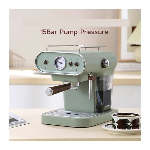 Top Tier 15 Bar Retro Espresso Machine With Italian Electric Pump Semi Automatic Steam Frother 1050 Watt Home Coffee Maker on countertop.