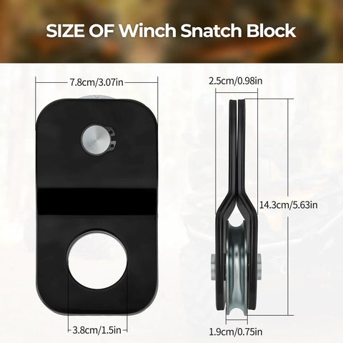 Beefed-Up 8000 Lbs Winch Snatch Block For ATV UTV Universal Heavy Duty Rope Pulley, black coated, 7.8cm x 14.3cm