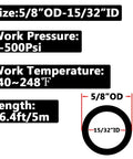 Heavy Duty Five Eighth Od Nylon Air Line Tubing Tough As A Nail For Auto Air Brakes And Compressors 500 Psi High Pressure Flexible Transport Hose 16 Feet Black Sae Grade Industrial Durable size and specifications on display.