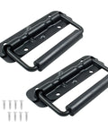 Two Piece Black Spring Loaded Case Handles With Rubber Grip, 304 Stainless Steel Surface Mount Chest Handles with screws
