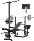 Olympic Weight Bench Set With Leg Extension And Leg Curl 9 In 1 Workout Bench For Home Gym showcasing squat rack and preacher curl pad