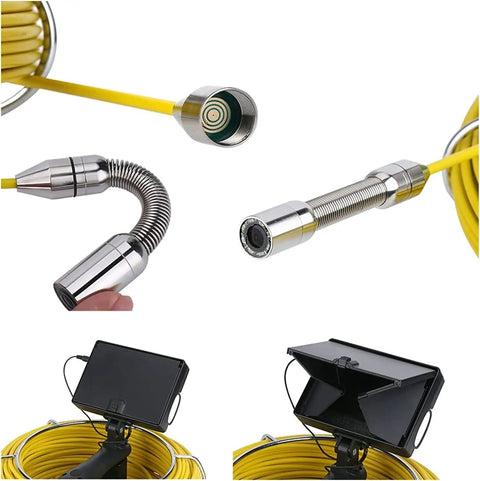 Pro Grade Sewer Inspection Camera Borescope With 4.3 Inch Monitor And 20 Meter Cable showing camera head and monitor setup.