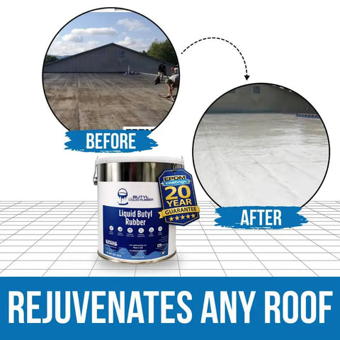 Before and after roof image with One Coat Wonder EPDM Butyl Rubber Roof Coating And Waterproof Sealant For EPDM TPO Metal Fiberglass Concrete