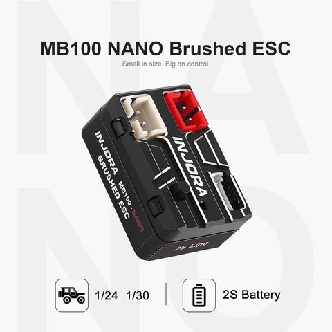 MB100 Nano Brushed ESC 15A For SCX24 SCX30 RC Crawlers, 1/24 1/30 1/32 Scale, IP67 Waterproof, Linear Throttle With Drag Brake Adjustable Via AUX, No App Support, Not For 370 Motors on compact black 2S crawler controller