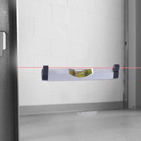 Legit 3 Pack Aluminum Bubble Line Level String Tool Hella Accurate Anti Sag Design shown in use with laser guide.