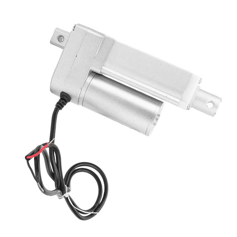 Super Heavy Duty Linear Actuator With 330 Lbs Capacity Pushes Hard To Move Beds Or Cameras Smoothly And Silently Featuring Safe IP54 Rating And Tight 50mm Stroke For Precise Electric Motion Control Everyday, showing silver actuator with motor.