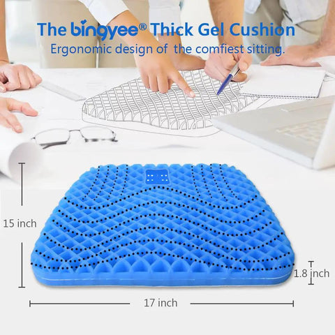 Ultra Comfy Gel Seat Cushion 1.8 Inch Thick for All Day Seating Orthopedic Pressure Relief Pad displayed with measurements