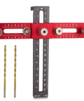 Upgrade Your Kitchen Cabinets In No Time With This Slick Adjustable Hardware Jig Template Designed For Drawer Pulls And Cabinet Handles Featuring Easy Peasy Hole Positioning And No Sweat Drilling Alignment Guaranteed, red aluminum jig with drill bits.