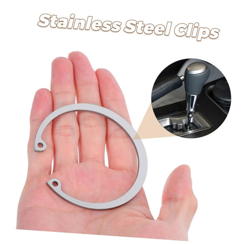 5 Piece Stainless Steel C Clip Retaining Ring Kit held in hand, showing size for grooved shafts and easy install in mechanical projects.
