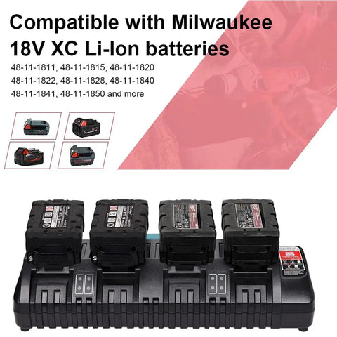 N18 Four Port Fast Charger for Milwaukee M18 18V Li Ion Batteries and Tools That Charges Fast Like A Boss 4 Bay Multi Charging Station