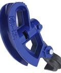Heavy Duty Manual Pipe Bender For 1/2 To 3/4 Inch Conduit, blue C45 steel tool for precise tubing bends in close-up view.