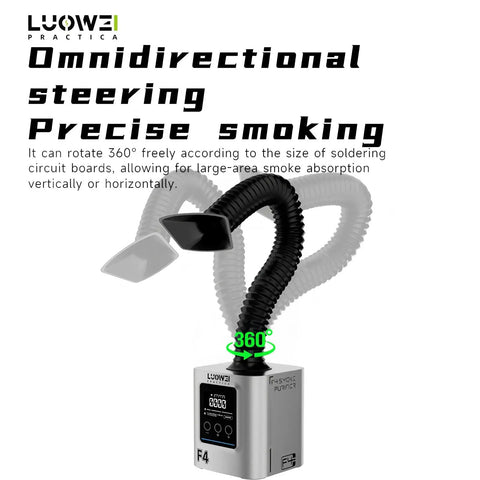 Straight Up Heavy Duty 50W Soldering Fume Extractor Featuring Kickin Black Hole Smoke Absorber with flexible arms for precise orientation.