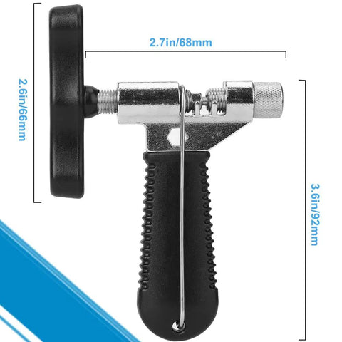 Heavy Duty Bike Chain Splitter With Chain Hook And Cutter Tool for 7 to 11 Speed Chains, metal frame, rubber grip details