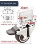 Silent Furniture Caster 20kg Capacity TPE Wheel(1.5 Inch With Brake) with dimensions labeled for installation.