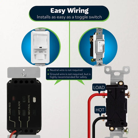 Diagram of Motion Sensor Light Switch No Neutral Wire Required Operable Without Ground Wire showing easy wiring setup.