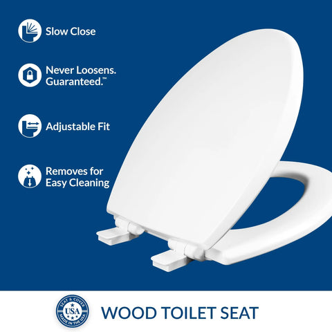 Super Solid Wood Elongated Toilet Seat With Smooth Slow Close Lid That Even Refuses To Budge Easy Care Non Slip Surface Zero Drama Install Straight Up Top Shelf Finish For Your Bath Refresh White