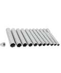 Deep 120mm Metric Socket Set Eleven Piece With Three Eighths Inch Drive Long Reach Sockets From Eight To Eighteen Millimeter