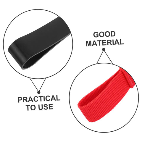 Scuba Tank Strap Holder With Quick Release For Easy Attachment And Transport, close-up of red and black durable rubber straps.