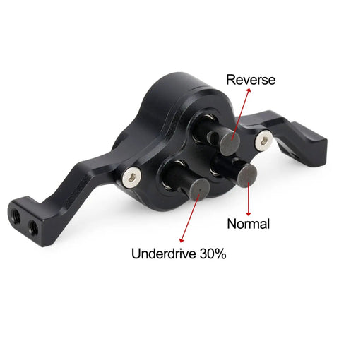 Black 70mm Width Transfer Case With Reverse Shaft CNC Aluminum Gearbox For One Tenth RC Crawler SCX10 MOA in side view