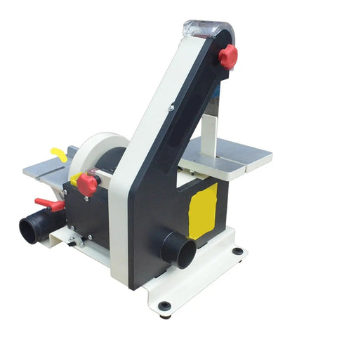 Mini Electric Belt And Disc Sander For Desktop Use Lightweight Portable Grinding Machine For Diy Woodworking Projects visible side view.