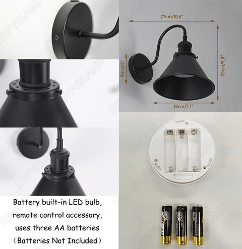 Two Pack Battery Powered Led Wall Sconces With Remote Control No Drill Install showing parts and measurements