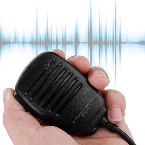 Person holding Hands Free Speaker Microphone With 3.5mm Interface For VX Radios Unidirectional Pick Up Clip On Design