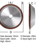 Diamond Grinding Wheel Resin Bond Circle Sharpener For Carbide Metal Tungsten Steel Milling Cutters 200mm dimensions