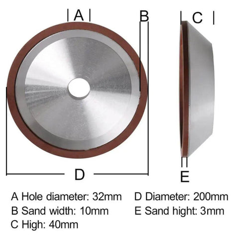 Diamond Grinding Wheel Resin Bond Circle Sharpener Grinder For Carbide Metal Tungsten Steel Milling Cutter 200mm front and side view