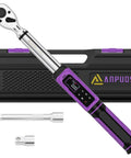 Digital Torque Wrench With Three Eighths Inch Drive, 1.5 To 99.56 Foot Pounds And 2.03 To 135 Newton Meters, shown with case and attachments