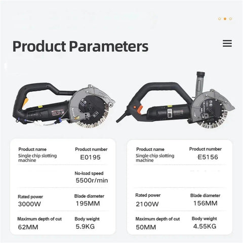 Hustle Ready Portable Wall Chaser Concrete Groove Slotter Electric Power Tool With 195 Millimeter Circular Saw, two models comparison.