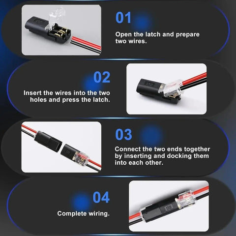 Get A Fast Fix With Double Wire Locking Plugs, 30 Pcs Of 2 Pin Pluggable Connectors That Skip The Strip Job For Home Lighting And Quick Wiring Jobs Without Tools. 2-pin plastic wire connector, step-by-step wiring