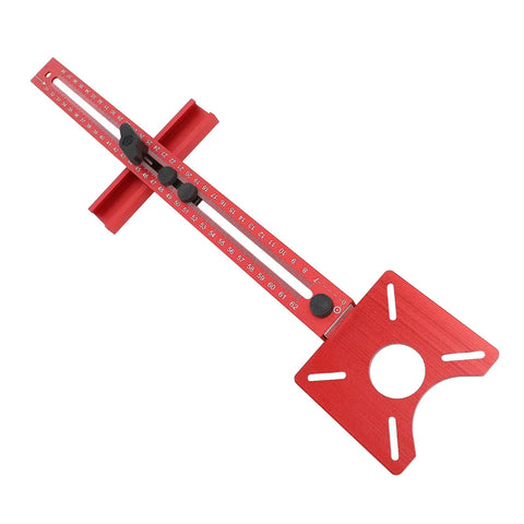 Red Aluminum Router Milling Bracket Jig For Precise Circular Hole Cutting And Measurement Alignment Cabinet Hardware Install Tool For Pro Woodworkers And DIYers Durable Alloy Craftsmanship Easy Setup with ruler scale and adjustable clamp