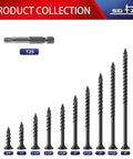 Heavy Duty Exterior Wood Deck Screws Built To Last Tough As Nails One And A Half Inch Flat Head Epoxy Coated Rust Resistant Carbon Steel T25 Star Bit 322 Pieces Pack Two Pound Set For Outdoor Decking And Fence Projects, size comparison of various screws with T25 bit