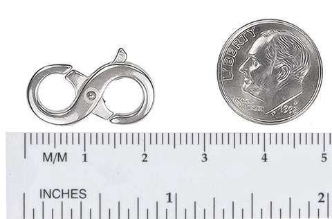 Sterling Silver 925 Double Interchangeable Clasp For Necklaces 21mm By 11mm Large Size Lengthening Charm Holder Necklace Shortener shown with ruler and coin for scale.