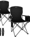 Two Pack Lightweight Folding Camping Chairs For Adults With 4 Can Cooler Bag Cup Holder And Carry Bag For Tailgating Black