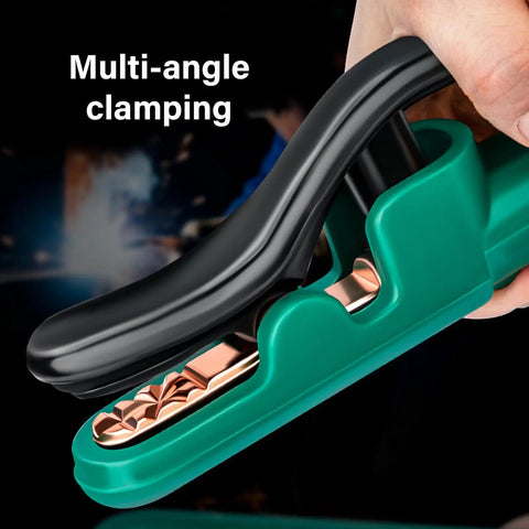 Heavy Duty Welding Electrode Holders And Clamps With 800A High Conductivity Copper Jaws For Industrial Jobsites Steel Fabrication and Machinery Repair Rigorous Tasks with multi-angle clamping features.