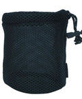 Close-up of Nylon Mesh Camping Storage Bag For Pots And Utensils, Drawstring Organizer For Kettle And Tableware, black color pouch.