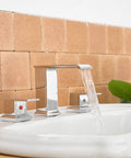 Waterfall Widespread Bathroom Faucet Chrome 3 Hole 2 Handle Vanity Sink Mixer Tap With Pop Up Drain Overflow And Supply Lines