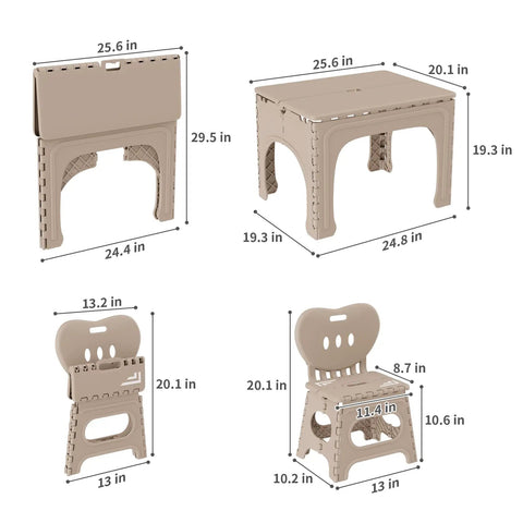 Khaki Kid Friendly Folding Table And Chairs Set Portable Foldable Activity Table For Indoor And Outdoor Use with dimensions