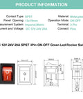 Diagram of Red LED Boat Rocker Toggle Switch 12 to 24V SPST On Off 3 Pin 2 Position Snap Action 20A Built For Marine