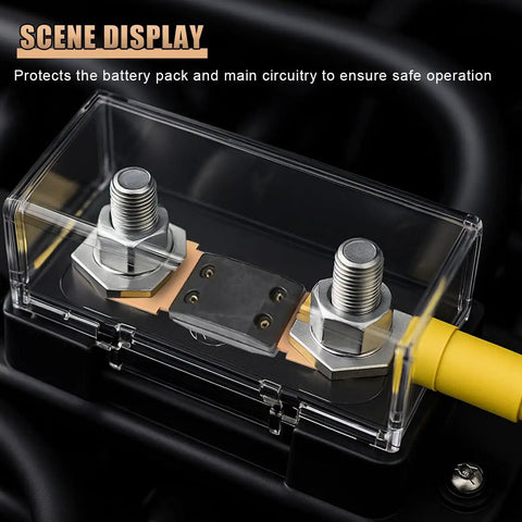 Heavy Duty 100 Amp MEGA Auto Fuse With Rock Solid Bolt Down Bracket For Cars Trucks Boats Rv Camper Trailer, close-up view.