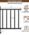Heavy Duty Modular Deck Railing Kit, 36 By 3 Foot Black Porch Rails With Single Post showing dimensions and installation details.