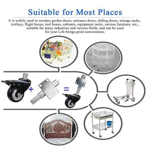 Graphic showing Built Tough 2 Point 5 Inch Spring Loaded Door Caster Wheel With Self Retracting Arm for various uses.