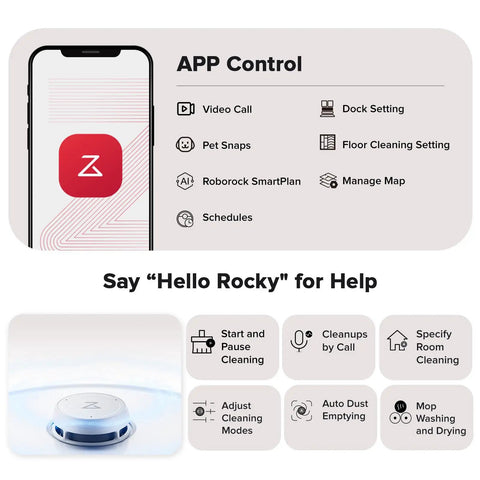 Zero Tangling Brushes Robot Vacuum And Mop With Self Cleaning Dock 18,500 Pa Suction app control features display