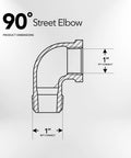 1-inch brass street elbow cross-section showing MPT and FPT NPT threaded ends.