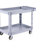 Heavy Duty Rolling Utility Cart 550 Lb Capacity, 2 Tier Service Cart With 360 Degree Swivel Wheels And Brakes On Two Front Casters, Built Tough Plastic Trays, Garage Workshop Organizer Gray