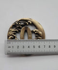 Antique Copper Tsuba And Fuchi Kashira Menuki Set For Samurai Sword Koshirae, detailed 8 to 9 cm guard with ruler for size reference