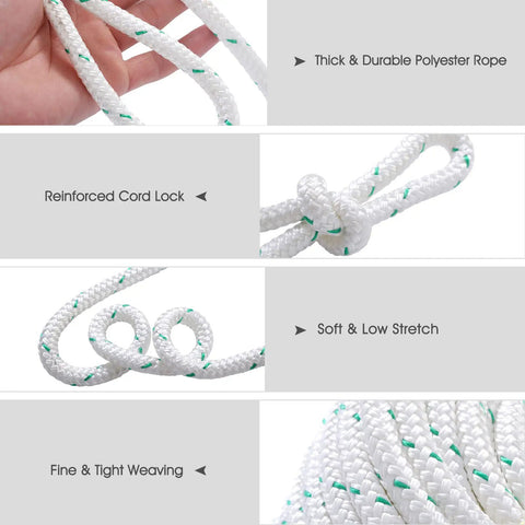 Beefy Double Braid Polyester Rope 150 Ft For Tie Down Pull Swing And Knot High Strength Outdoor Utility Rope With 5953 Lbs Working Load White